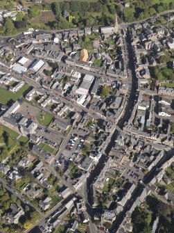 General oblique aerial view of the centre of Brechin, centred on the High Street, taken from the WSW.