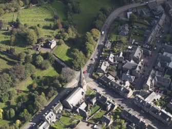 General oblique aerial view of Panmure Street area of Brechin, centred on West and St. Columba's Parish Church, taken from the WNW.