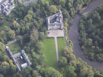 General oblique aerial view of Brechin Castle estate, centred on Brechin Castle, taken from the WNW.