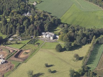 General oblique aerial view of Strathcathro House estate, centred on Strathcathro House, taken from the SE.