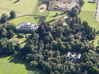 General oblique aerial view of Strathcathro House estate, centred on  Strathcathro House, taken from the NNW.
