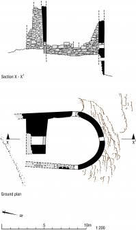 RCAHMS publication drawing; Plan and section of Ascog salt pans.