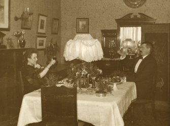 View of dining room, possibly at 2 Corrennie Gardens, Edinburgh
Titled: 'Absent Friends!'
