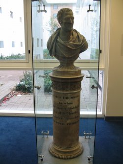 View of bust of George Drummond, in glass case to left of main entrance hall.