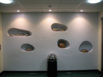 View of 'Milestones: Paths Crossing at Little France', on wall between lifts in S corridor (on ground, first and second floors).