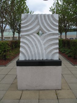View of sculpture 'Veil', in car park of Gyle Shopping Centre, on path between areas F and H.