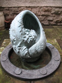 Detailed view of sculpture / fountain in Tweeddale Court, Edinburgh
