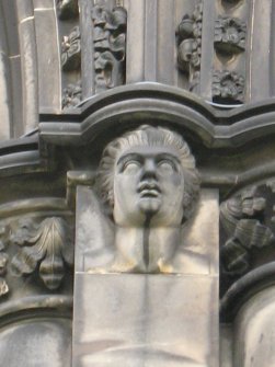 View of head of Robert Fergusson, at top of pilaster on W side(facing W).