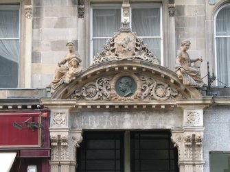 View of pediment above entrance to Albert Gallery (after restoration).
