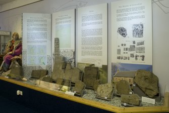 Interior. View of carved stone display