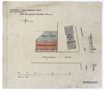 Edinburgh, Spottiswood Street.
Block plan.
Titled:  'Tenements At Spottiswoode Street And Road For Mr Souden  Block Plan Of Tenements Nos 1+2. 
Insc:  '35 Frederick Street Edinr September 1902.'