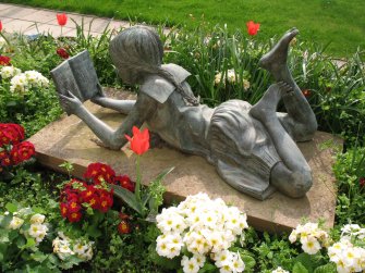 View of sculpture 'Girl Reading' at St. Raphael's hospital, Edinburgh.