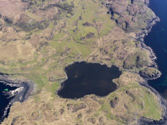 Oblique aerial view centred on Loch na h-Airde, the 'Viking Canal’ and Rubh' an Dunain, taken from the WSW.
