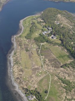 Oblique aerial view centred on the golf course on the Isle of Eriska, taken from the SW.