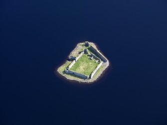 Oblique aerial view of Lochindorb Castle, taken from the W.