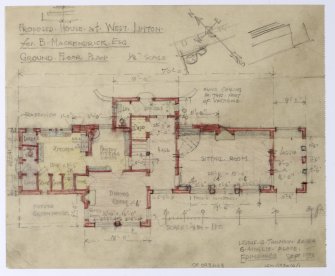 West Linton, House for B. MacKendrick Esq.
Plan of ground floor.
Insc: 'Leslie G. Thomson A.R.I.B.A., 6 Ainslie Place, Edinburgh 3.'
