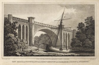 Engraving Of Tongland Bridge. Titled 'New Bridge at Tongueland near Kirkcudbright, now finished, from a design by Mr Nasmyth. P Nasmyth delt. R.Scott Sct. For the Scots Mag. & Edinr. Literary Misy. pub. by A. Constable & Co. 1 Jany 1808.'
