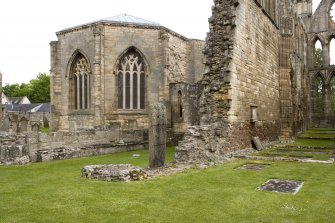 View showing cross slab in setting of Elgin Cathedral