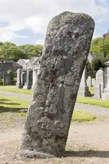 View of front of Pictish cross slab, Mortlach