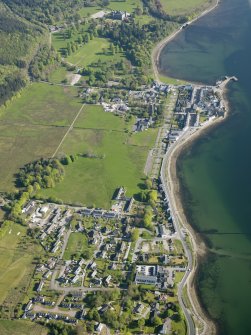 General oblique aerial view of the village of Inveraray with Newton in the foreground and Inveraray country house and policies beyond, taken from the SW.