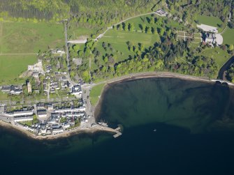Oblique aerial view of Inveraray village with Inveraray castle adjacent, taken from the SE.