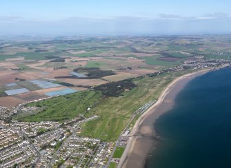 General oblique view of Leven, centred on Scoonie Municipal Golf Course to left and Leven Links Golf Course to right, taken from the SW.