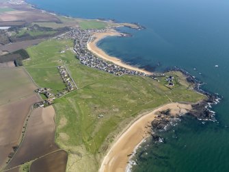 General oblique aerial view across Earlsferry Links, with Elie Golf Course to fore and Elie Sports Golf Course beyond, taken from WNW.