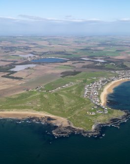 General oblique aerial view across Earlsferry Links, with Elie Golf Course to fore and Elie Sports Golf Course beyond, taken from SW.