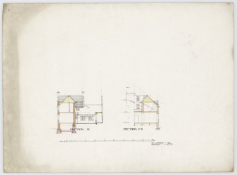 Drawing showing sections of Hatton House
From a portfolio of drawings titled: 'Hatton House, Alterations for William Whitelaw, Esq.'
Titled: 'Section AB', 'Section CD'
