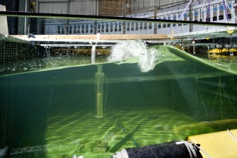 Interior. Curved wave tank building. Curved Wave TankTank. Specimen 'bullseye' wave. Detail