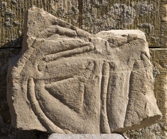 View of carved fragment, Sandside House 2