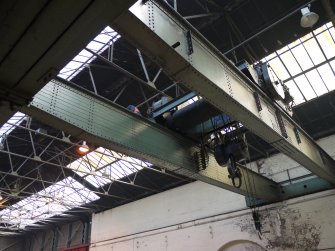 Interior. Crane 1 demolition: View of cross traveller from below