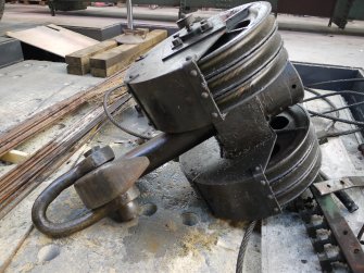 Interior. Crane 1 demolition: View of crane hook and pulley
