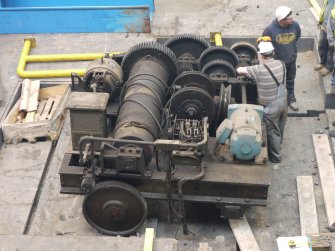 Interior. Main Range. Crane 2 demolition. Cross Traveller. The 1927 Lancashire Dynamo DC brish motor is on the left along with The Rheostatic Co. Ltd power resistor