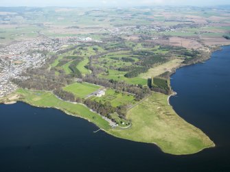 General oblique aerial view of Kinross House and the golf courses, taken from the SSE.