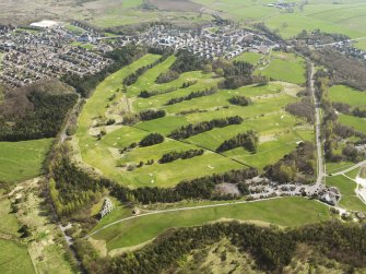 Oblique aerial view of Lochore Meadows Golf Course, taken from the WNW.