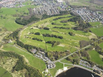 Oblique aerial view of Lochore Meadows Golf Course, taken from the WSW.