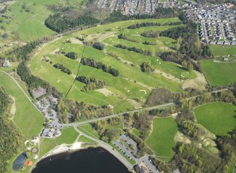Oblique aerial view of Lochore Meadows Golf Course, taken from the SSW.