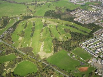 Oblique aerial view of Lochore Meadows Golf Course, taken from the SSE.
