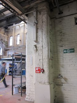 Interior. View of junction between Building 1A1 and building 2, south west end. Note thr original masonry south wall of building 1A1 at junction with building 2.  The scarring of the return wall that would have existed prior to the building of the Main Range (building 2) is not clear.