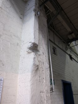 Interior. View of junction between Building 1A1 and building 2, south west end. Note thr original masonry south wall of building 1A1 at junction with building 2.  The scarring of the return wall that would have existed prior to the building of the Main Range (building 2) is not clear.