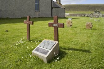 View of wooden crosses marking graves of Norwegian sailors