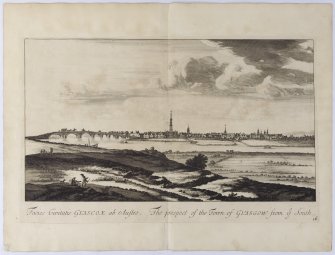 Pl.16 Glasgow from the south. Copy of copper plate engraving titled 'Facies Civitatis Glascoae ab Austro. The prospect of the Town of Glasgow from ye South.'