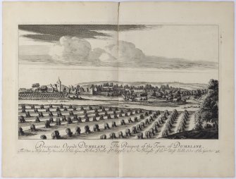 Pl.26 General view of Dunblane. Copy of copper plate engraving titled 'Ecclesia Cathedralis Dumblani. The Cathedral Church of Dumblane.'