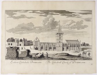 Pl. 27 (Loose Plate) Dunblane Cathedral. Copy of copper plate engraving titled 'Ecclesia Cathedralis Dumblani. The Cathedrall Church of Dumblane.'