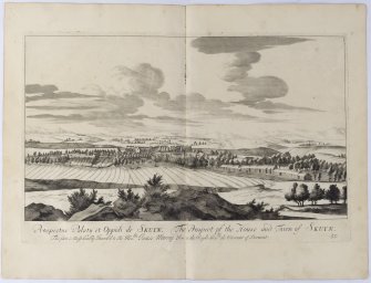 Pl.35 Scone. Copy of copper plate engraving titled 'Prospectur palaty & Oppidi de Skuyn. The prospect of the House & Town of Skuyn. This plate is most humbly inscribed to the Honble.James Murray, son to the Right Honble. the Viscount of Stormont.'