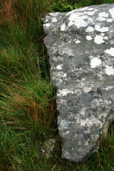 Detail of N edge of capstone showing drill holes.