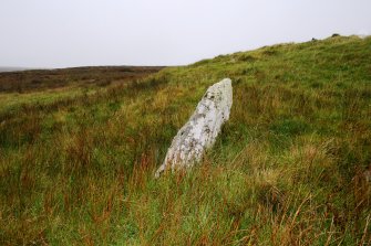 View of upright slab at base of cairn on SE.