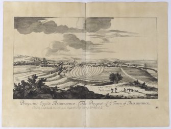 Arbroath, Copy of copper plate engraving titled 'Prospectus Oppidi Aberbrothiae. The Prospect of ye town of Aberbrothick. This plate is most humbly inscribed to the Right Honble. the Earl of Northesk etc.'