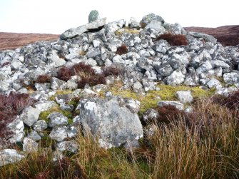 View from S showing peristalith stone and chamber.